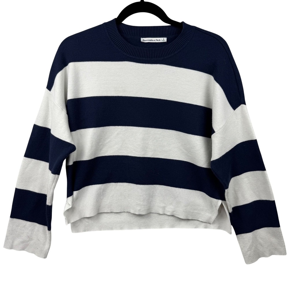 Abercrombie‎ & Fitch Striped Sweater Womens Small Navy White Cropped Nautical - Picture 9 of 13